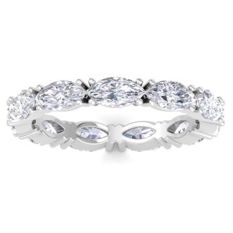 2 1/2 Carat Marquise Shape Lab Grown Diamond Eternity Ring In 14 Karat White Gold, Ring Size 5