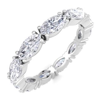 2 3/4 Carat Marquise Shape Lab Grown Diamond Eternity Ring In 14 Karat White Gold, Ring Size 8.5