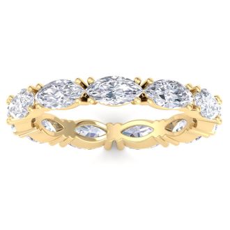2 3/4 Carat Marquise Shape Lab Grown Diamond Eternity Ring In 14 Karat Yellow Gold, Ring Size 7