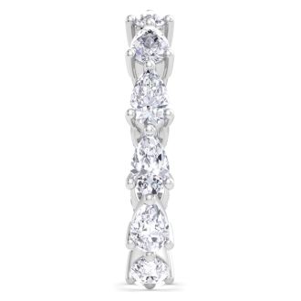2 3/4 Carat Pear Shape Lab Grown Diamond Eternity Ring In 14 Karat White Gold, Ring Size 4