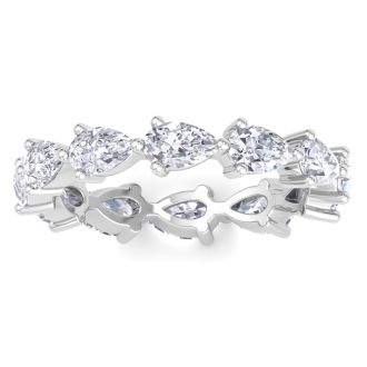 2 3/4 Carat Pear Shape Lab Grown Diamond Eternity Ring In 14 Karat White Gold, Ring Size 5