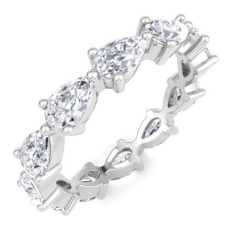 3 1/4 Carat Pear Shape Lab Grown Diamond Eternity Ring In 14 Karat White Gold, Ring Size 9