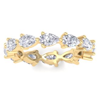 2 3/4 Carat Pear Shape Lab Grown Diamond Eternity Ring In 14 Karat Yellow Gold, Ring Size 5