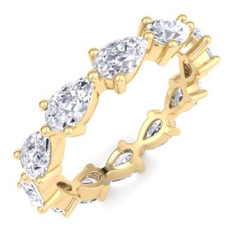 2 3/4 Carat Pear Shape Lab Grown Diamond Eternity Ring In 14 Karat Yellow Gold, Ring Size 6