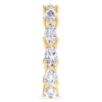 3 Carat Pear Shape Lab Grown Diamond Eternity Ring In 14 Karat Yellow Gold, Ring Size 6.5