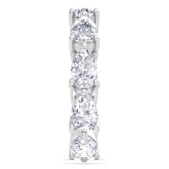 4 Carat Pear Shape Lab Grown Diamond Eternity Ring In 14 Karat White Gold, Ring Size 7.5
