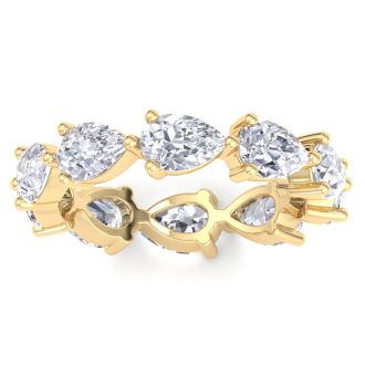 3 1/2 Carat Pear Shape Lab Grown Diamond Eternity Ring In 14 Karat Yellow Gold, Ring Size 4.5