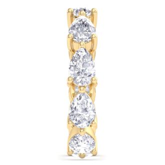 3 1/2 Carat Pear Shape Lab Grown Diamond Eternity Ring In 14 Karat Yellow Gold, Ring Size 5