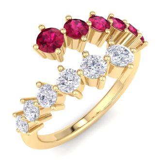 1 Carat Diamond and Ruby Wrap Ring In 14 Karat Yellow Gold