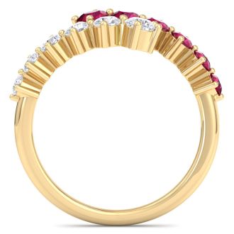 1 Carat Diamond and Ruby Wrap Ring In 14 Karat Yellow Gold
