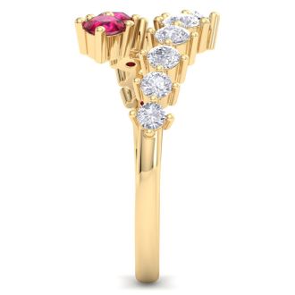 1 Carat Diamond and Ruby Wrap Ring In 14 Karat Yellow Gold