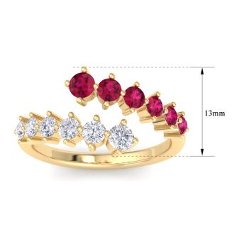 1 Carat Diamond and Ruby Wrap Ring In 14 Karat Yellow Gold
