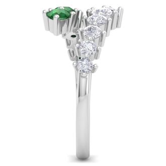 1 Carat Diamond and Emerald Wrap Ring In 14 Karat White Gold