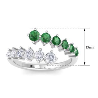 1 Carat Diamond and Emerald Wrap Ring In 14 Karat White Gold