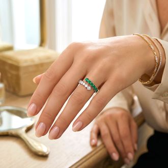 1 Carat Diamond and Emerald Wrap Ring In 14 Karat White Gold