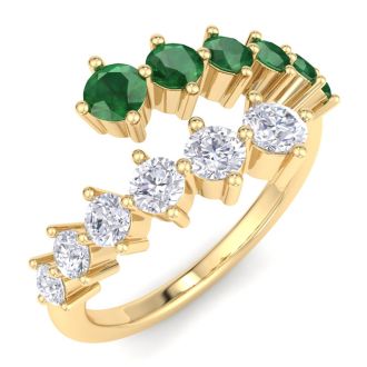 1 Carat Diamond and Emerald Wrap Ring In 14 Karat Yellow Gold