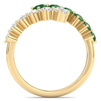 1 Carat Diamond and Emerald Wrap Ring In 14 Karat Yellow Gold