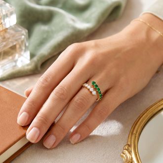 1 Carat Diamond and Emerald Wrap Ring In 14 Karat Yellow Gold