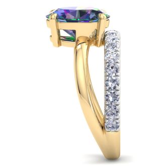 2-3/4 Carat Oval Shape Mystic Topaz Ring Plus Band With Diamond Halo In 14 Karat Yellow Gold