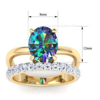 2-3/4 Carat Oval Shape Mystic Topaz Ring Plus Band With Diamond Halo In 14 Karat Yellow Gold