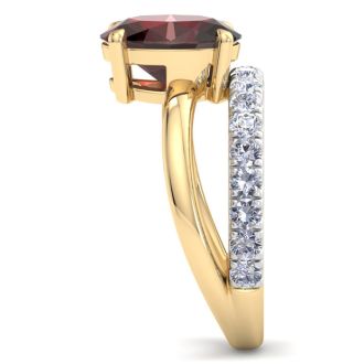 3.60 Carat Oval Shape Garnet and Halo Diamond Ring Plus Band In 14 Karat Yellow Gold