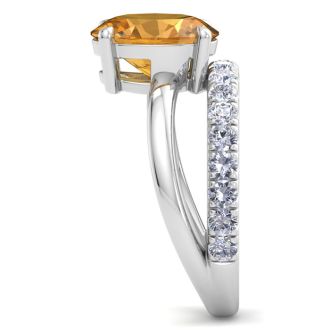 2 3/4 Carat Oval Shape Citrine and Halo Diamond Ring Plus Band In 14 Karat White Gold