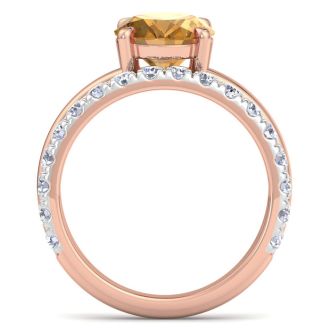 2 3/4 Carat Oval Shape Citrine and Halo Diamond Ring Plus Band In 14 Karat Rose Gold