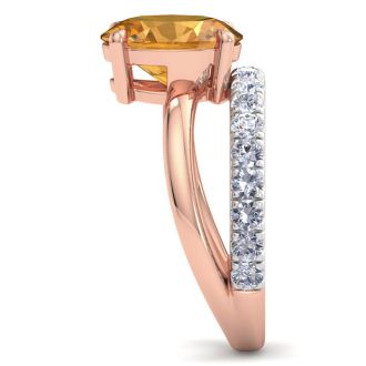 2 3/4 Carat Oval Shape Citrine and Halo Diamond Ring Plus Band In 14 Karat Rose Gold