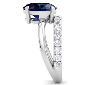 3.60 Carat Oval Shape Sapphire and Halo Diamond Ring Plus Band In 14 Karat White Gold