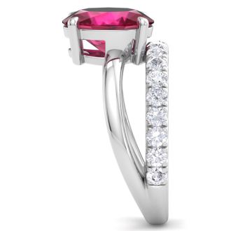 3.60 Carat Oval Shape Ruby and Halo Diamond Ring Plus Band In 14 Karat White Gold