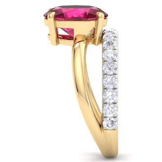 3.60 Carat Oval Shape Ruby and Halo Diamond Ring Plus Band In 14 Karat Yellow Gold