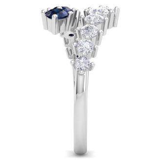 1 Carat Lab Grown Diamond and Sapphire Wrap Ring In 14 Karat White Gold