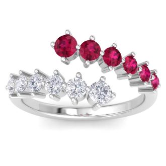 1 Carat Lab Grown Diamond and Ruby Wrap Ring In 14 Karat White Gold