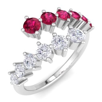 1 Carat Lab Grown Diamond and Ruby Wrap Ring In 14 Karat White Gold