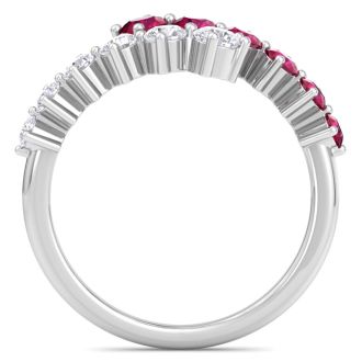 1 Carat Lab Grown Diamond and Ruby Wrap Ring In 14 Karat White Gold