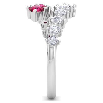 1 Carat Lab Grown Diamond and Ruby Wrap Ring In 14 Karat White Gold