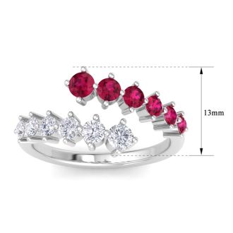 1 Carat Lab Grown Diamond and Ruby Wrap Ring In 14 Karat White Gold
