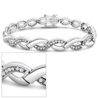 New 1 Carat Natural Diamond Infinity Wave Bracelet, 7 Inches