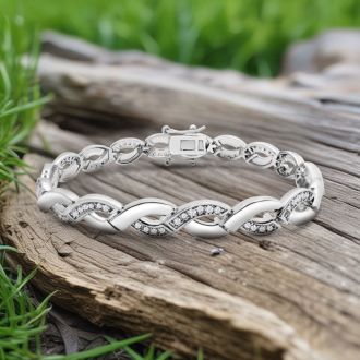 New 1 Carat Natural Diamond Infinity Wave Bracelet, 7 Inches