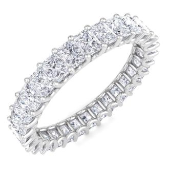 3 3/4 Carat Princess Cut Lab Grown Diamond Eternity Ring In 14 Karat White Gold, Ring Size 9
