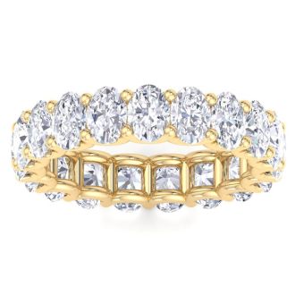 5 1/2 Carat Oval Shape Lab Grown Diamond Eternity Ring In 14 Karat Yellow Gold, Ring Size 8