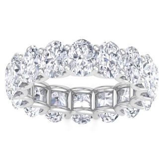 8 1/2 Carat Oval Shape Lab Grown Diamond Eternity Ring In 14 Karat White Gold, Ring Size 6.5