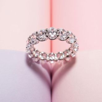 9 1/2 Carat Oval Shape Lab Grown Diamond Eternity Ring In 14 Karat White Gold, Ring Size 8.5