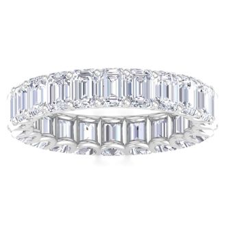 4 3/4 Carat Emerald Cut Lab Grown Diamond Eternity Ring In 14 Karat White Gold, Ring Size 4