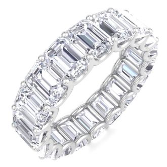 9 Carat Emerald Cut Lab Grown Diamond Eternity Ring In 14 Karat White Gold, Ring Size 6.5