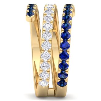 1 1/2 Carat Diamond and Sapphire Wrap Ring In 14 Karat Yellow Gold