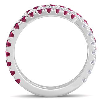 1 1/2 Carat Lab Grown Diamond and Ruby Wrap Ring In 14 Karat White Gold