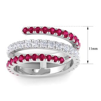 1 1/2 Carat Lab Grown Diamond and Ruby Wrap Ring In 14 Karat White Gold