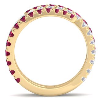 1 1/2 Carat Lab Grown Diamond and Ruby Wrap Ring In 14 Karat Yellow Gold
