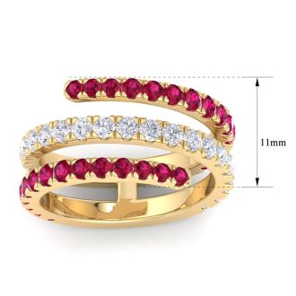 1 1/2 Carat Lab Grown Diamond and Ruby Wrap Ring In 14 Karat Yellow Gold